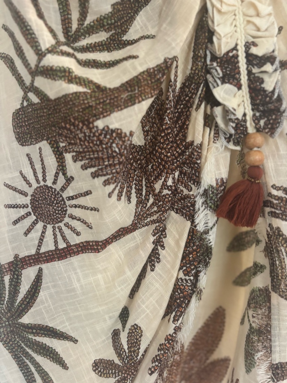 One-Shoulder Cream and Brown Tropical Skirt Set - Picture 6 of 10